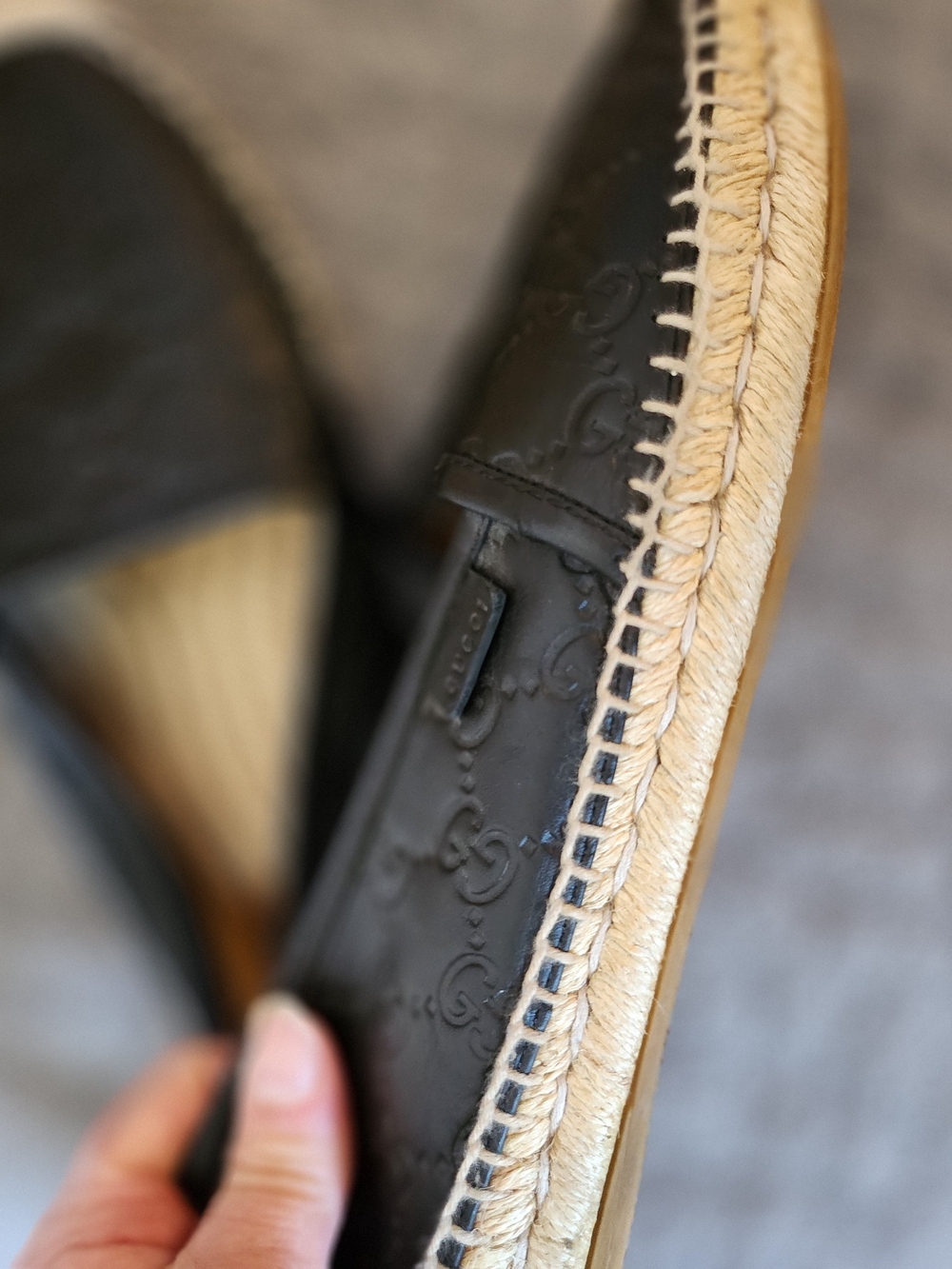Gicci Leather Embroidered Monogram Black Espadrille Flats - Picture 3 of 12